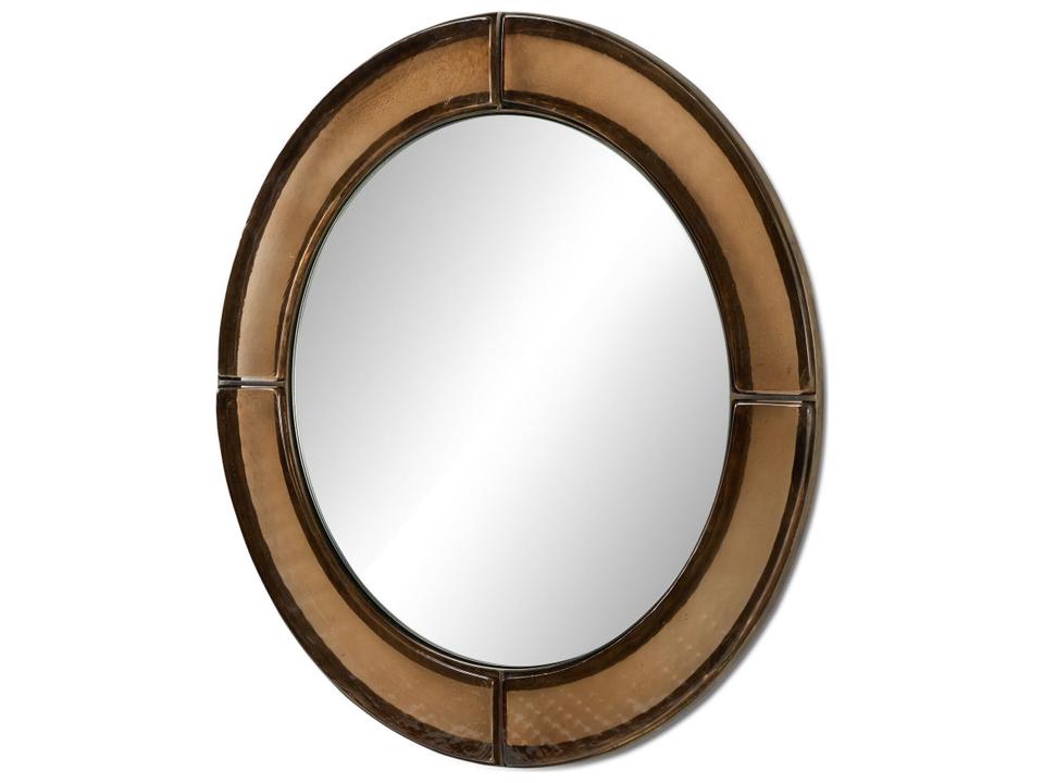 Ayano Round Wall Mirror in Smoked Brown Cast Glass and Brushed Iron