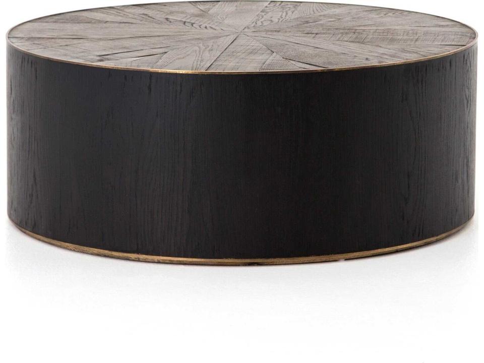 Hughes Perry Round Coffee Table in Ebony with Brass Accents