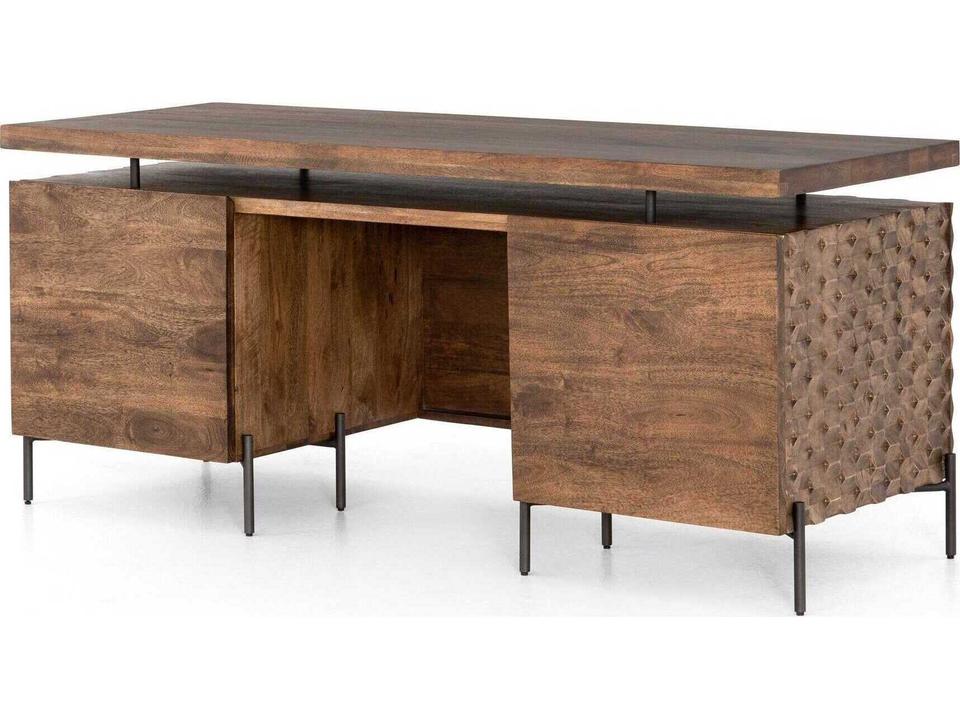 Fallon Raffael Two-Tier Desk in Antique Brown and Gunmetal