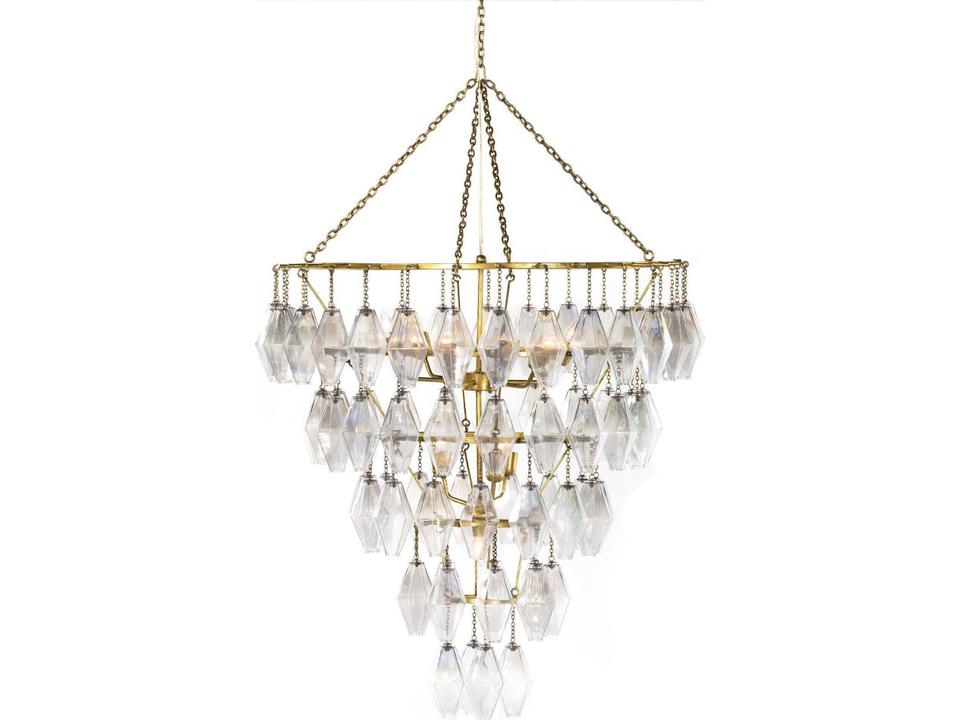Hutton 10-Light Gold Leaf Iridescent Glass Clear Tiered Chandelier