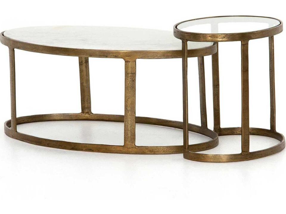 Marlow Calder Nesting Coffee Table Raw Brass and Polished White Marble