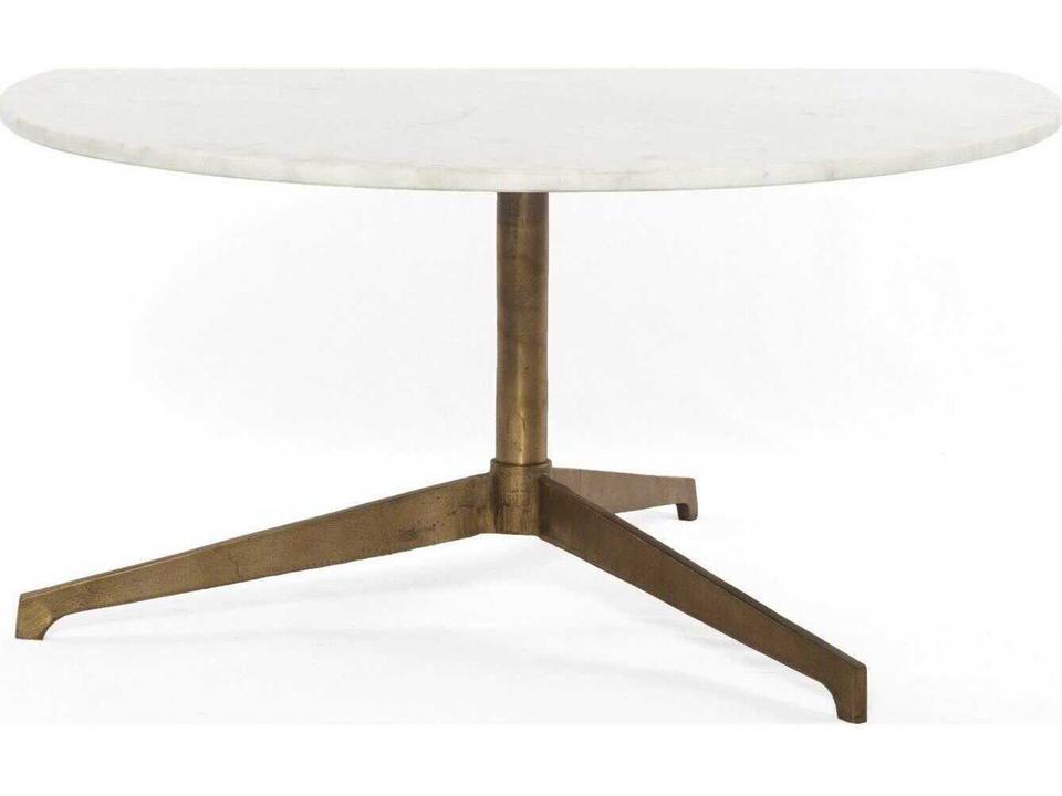 Helen Round Coffee Table Polished White Marble Raw Brass