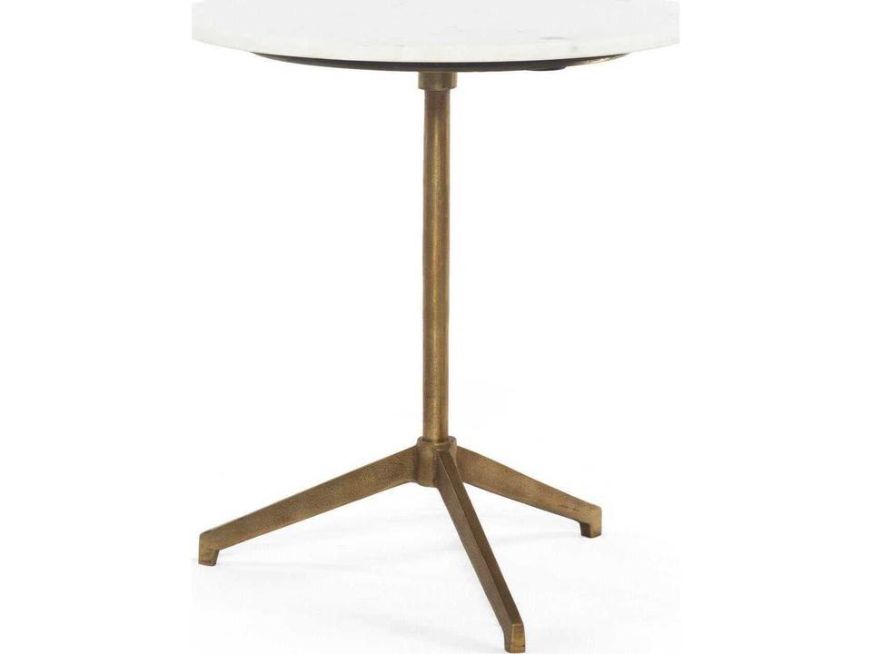 Helen Round End Table in Polished White Marble and Raw Brass