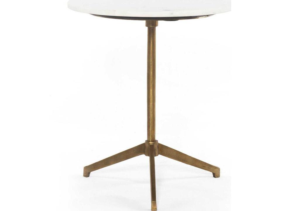 Globetrotter Helen Round Raw Brass Polished White Marble End Table