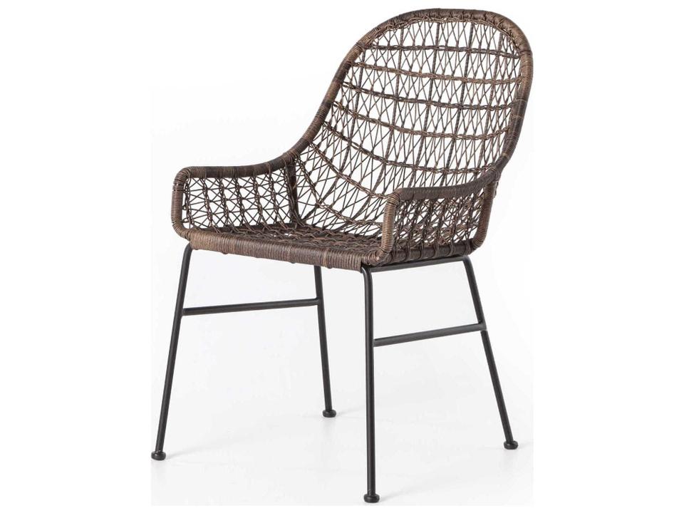 Grass Roots Bandera All-Weather Wicker Gray Arm Dining Chair with Iron Base