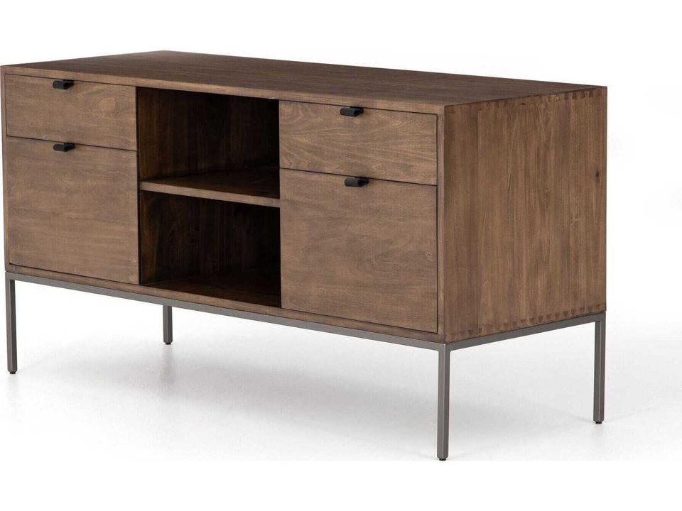Trey Modular Filing Credenza Auburn Poplar with Leather Pulls