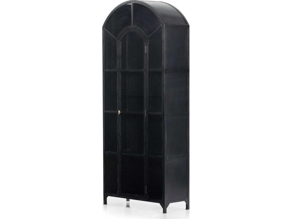 Belmont Arched Iron and Glass Display Cabinet in Matte Black
