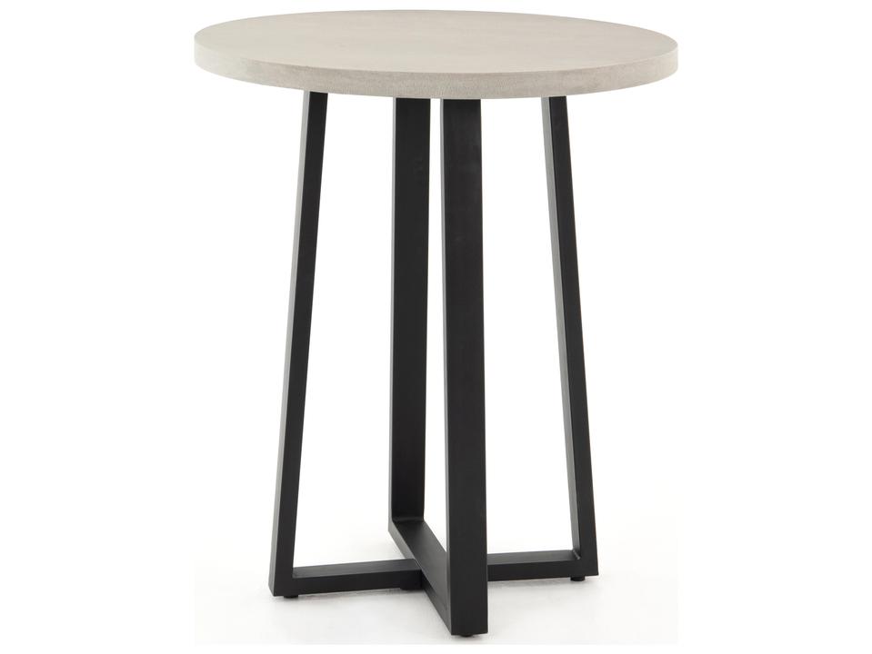 Cyrus Round Outdoor Counter Table in Light Grey Lavastone and Black Iron