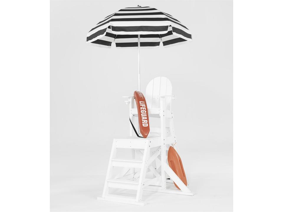 Frankford Lifeguard Aluminum Silver Anodized 6.5 Foot Hexagon Manual Lift Patio Umbrella - Steel Ribs - Nonstock Striped Fabric