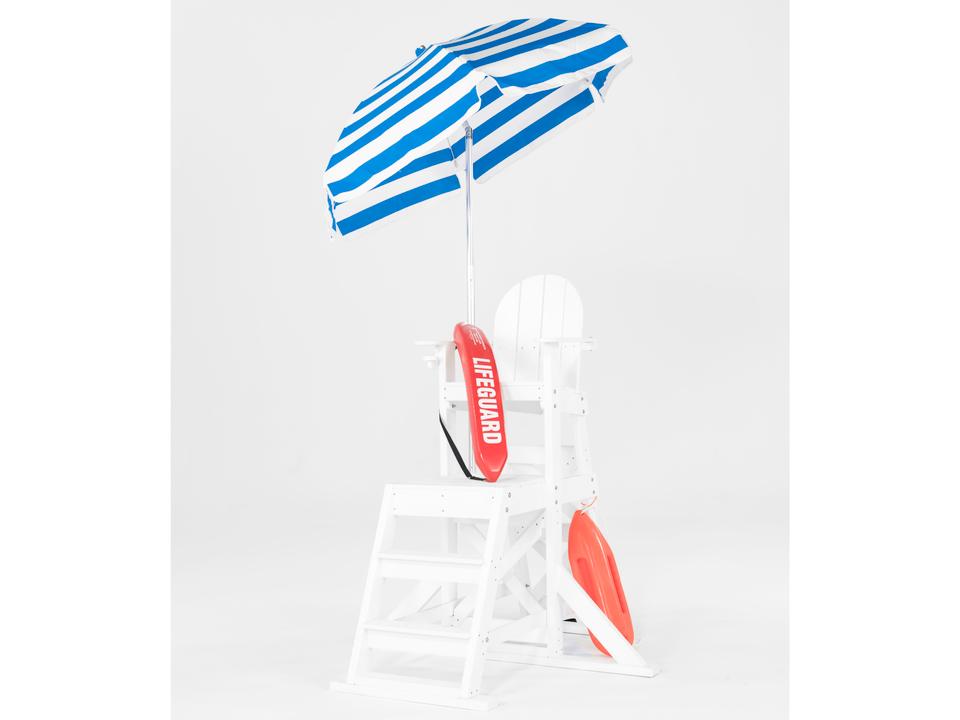 Frankford Lifeguard Aluminum 6.5 Foot Hexagon Aluminum Manual Tilt Outdoor Umbrella - Steel Ribs - Special Order Striped Fabric