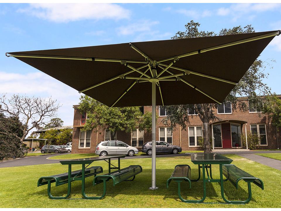 Nova Giant Center 13 Foot Square Telescoping Crank Patio Umbrella Matte Silver Aluminum