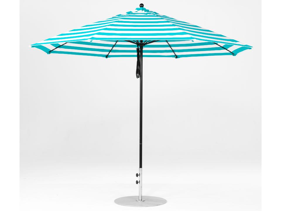 Frankford Monterey Market Fiberglass 11 Foot Octagon Pulley Lift Patio Umbrella - Special Order Striped Fabric