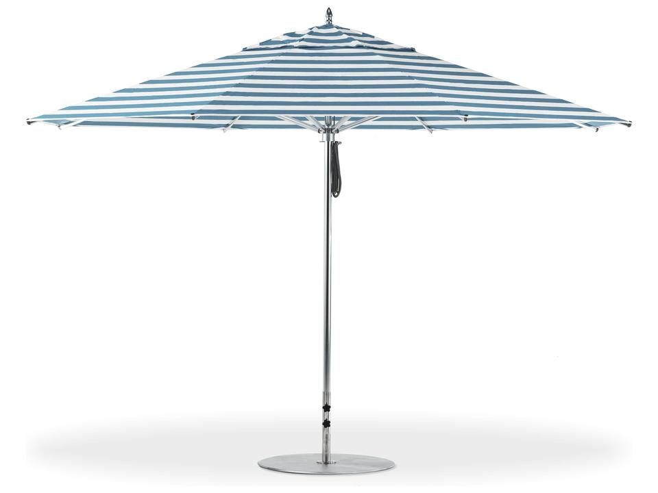 Frankford G-Series Greenwich Market Aluminum Silver Anodized 13 Foot Octagon Double Pulley Lift Outdoor Umbrella - Special Order Striped Fabric