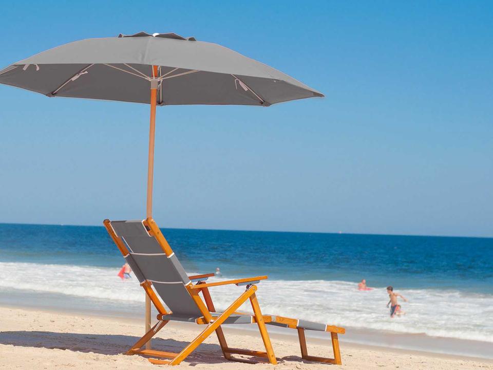 Oak Wood Beach Chairs Sling Patio Lounge Set