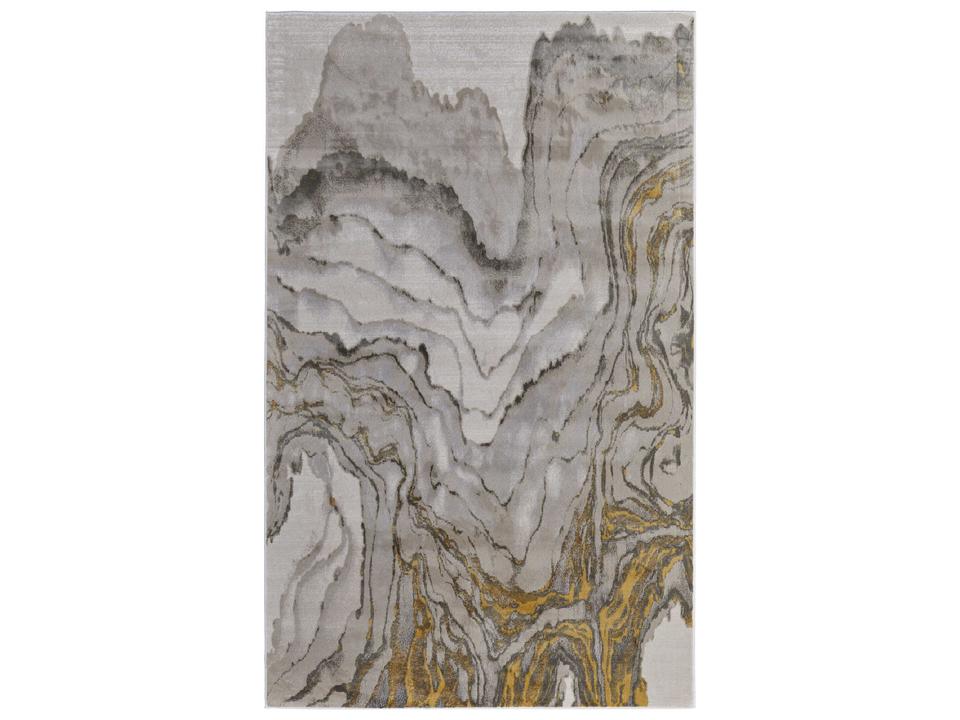 Waldor Collection Modern Abstract Area Rug in Gold Ivory Gray