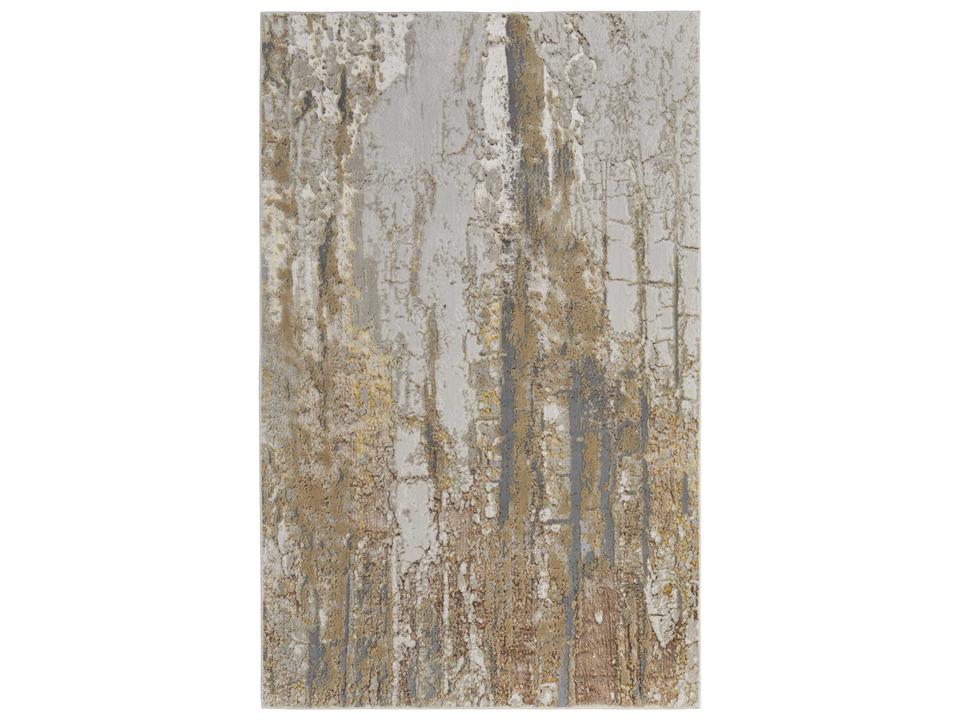 Aura Collection Abstract Area Rug in Ivory Gold Brown
