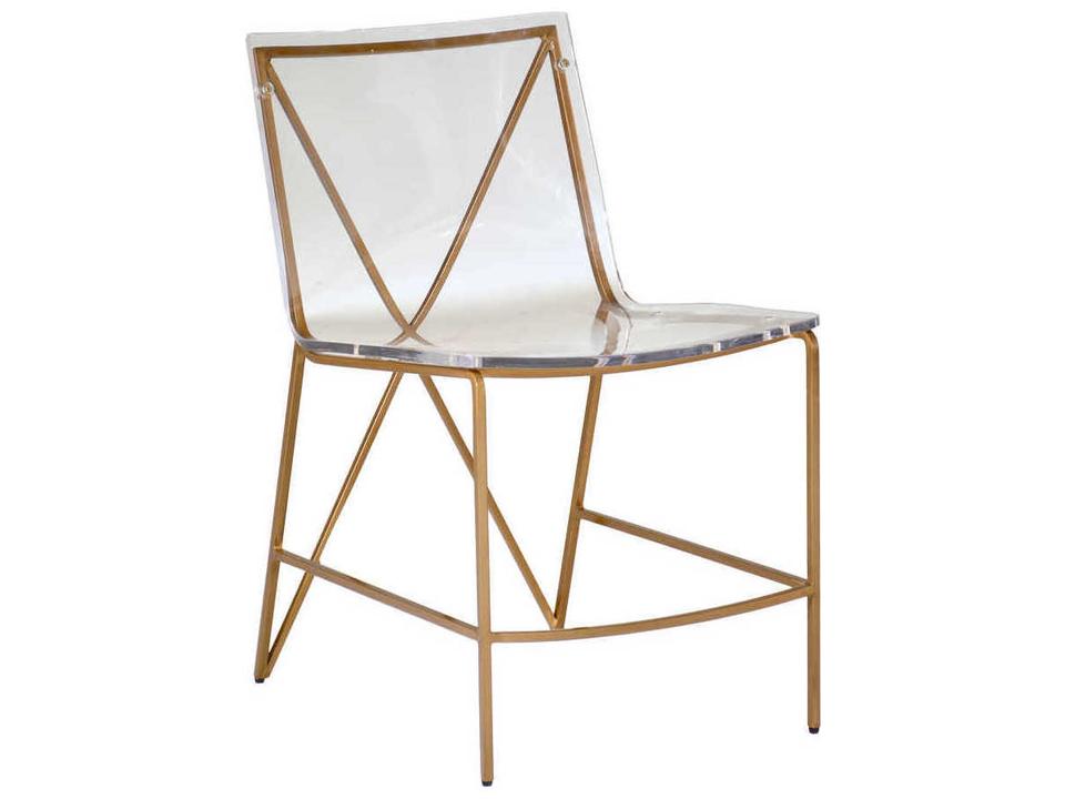 Johnson Clear Acrylic Dining Side Chair with Antique Gold X-Frame