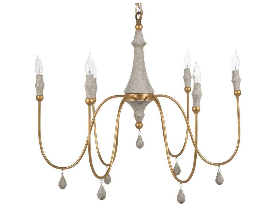 6-Light Clay Chandelier in Vintage Gold and Distressed Ivory