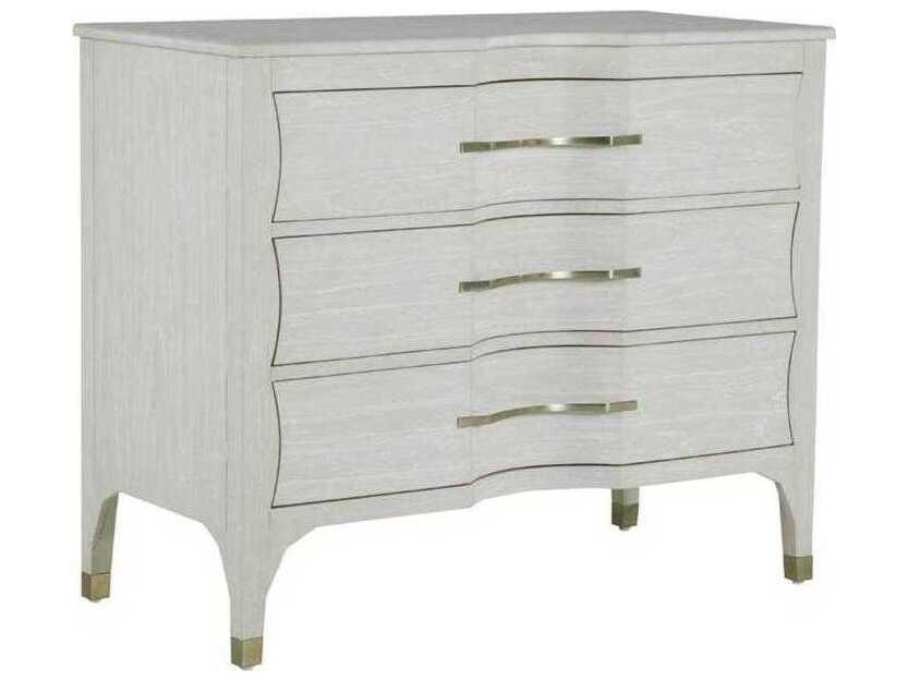 Sherman 3-Drawer Accent Chest in Cerused White Mindi Wood and Stainless Gold