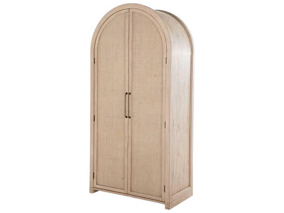 Elba Blonde Natural Mindi Wood Accent Cabinet with Rattan Doors