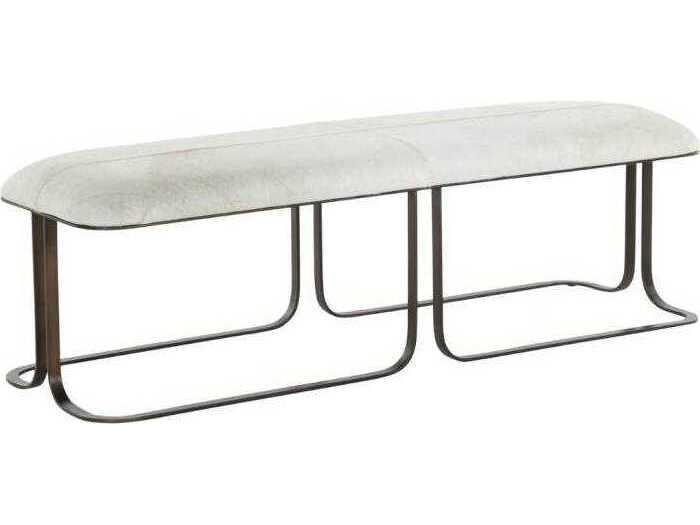Orson Natural Ivory Hide Upholstered Accent Bench with Antique Dark Bronze Frame