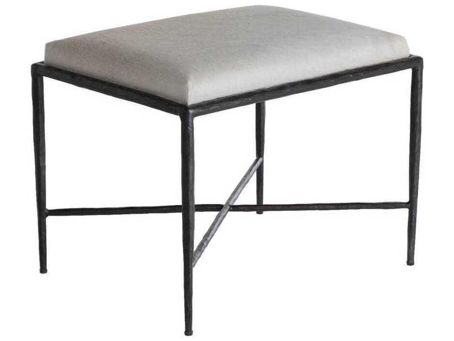 Devoe Natural Ivory Hide on Hair Accent Stool in Gunmetal Bronze