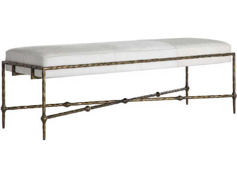 Lambeth 2-Seat Hair-on-Hide Upholstered Bench in Antique Aged Brass