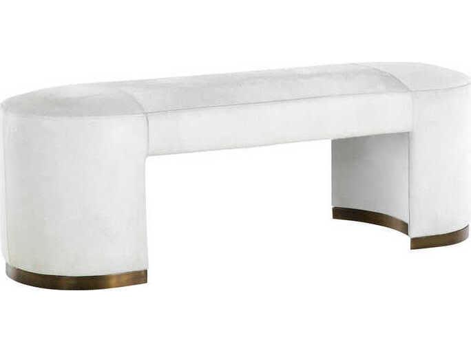 Lucius Natural Ivory Hide Upholstered Accent Bench with Antique Brass Base