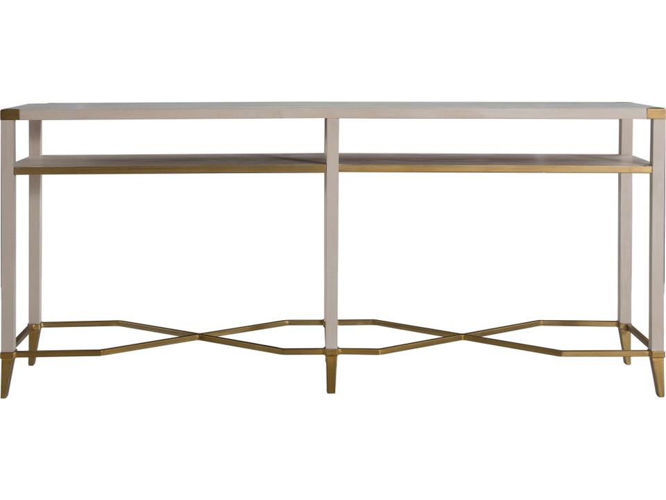 Sue Rectangular Wood Cerused White Brushed Gold Console Table