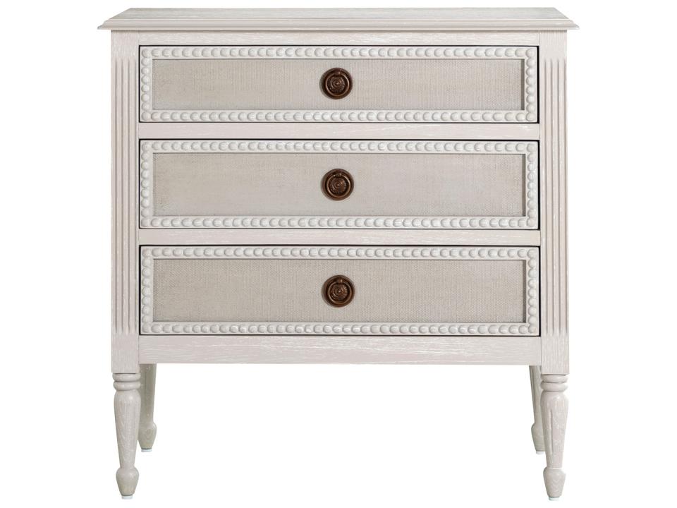 Caroline 3-Drawer Oak Wood Nightstand in Cerused White