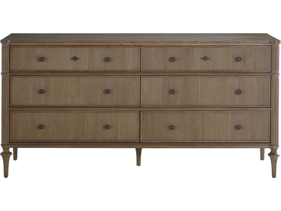 Andrea 6-Drawer Double Dresser in Dark Stained Oak with Antique Brass