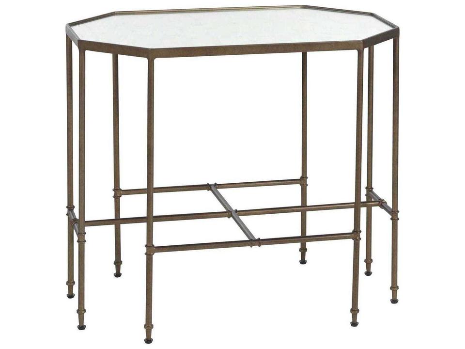 Barnes Octagonal Side Table with Eglomise Mirror Top in Matte Gold