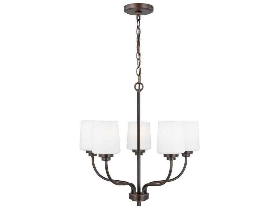 Windom 5-Light Chandelier in Bronze with Etched White Glass
