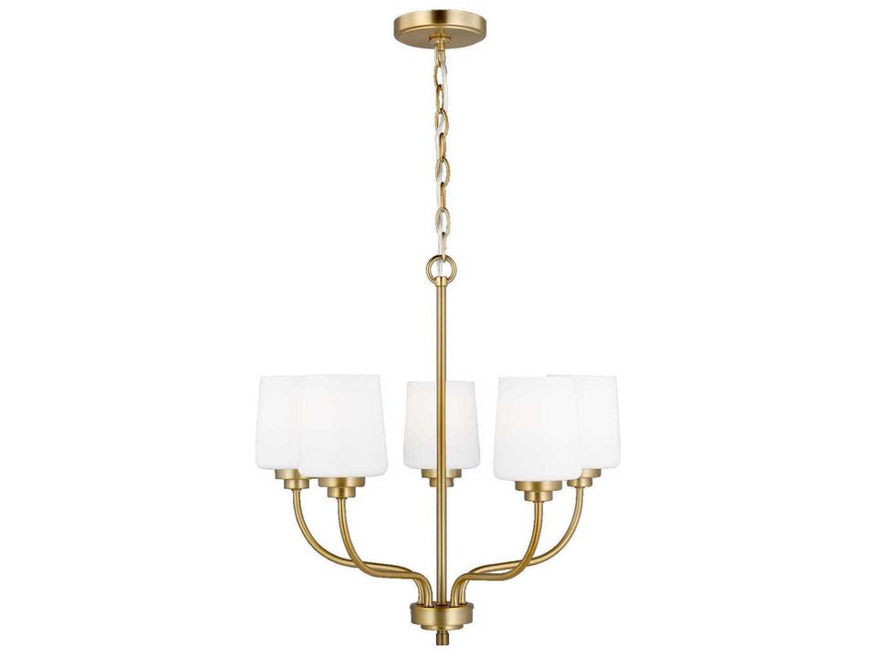 Windom 5-Light Chandelier in Satin Brass with Etched White Glass