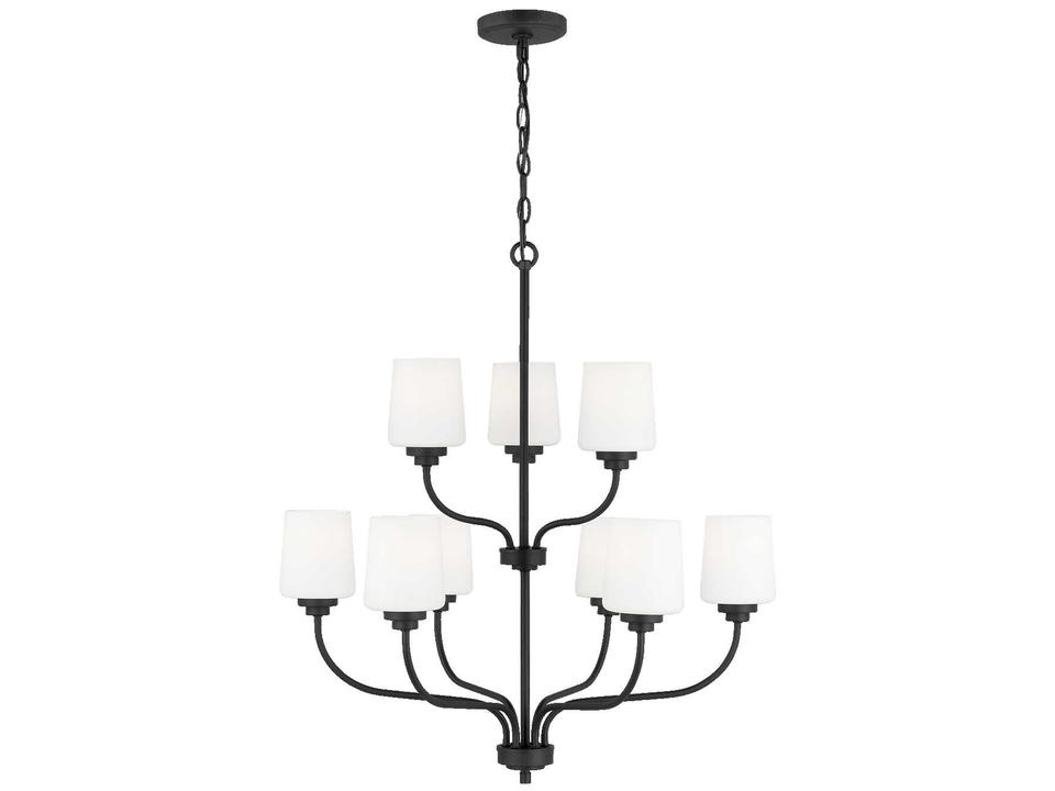 9-Light Windom Chandelier in Midnight Black with Etched White Glass