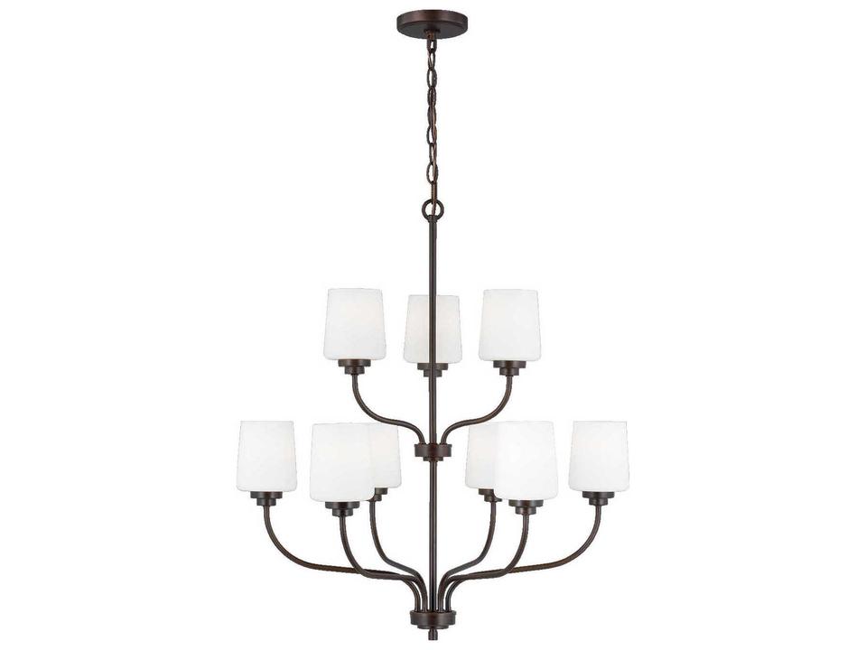 Windom 9-Light Chandelier in Bronze with Etched Glass