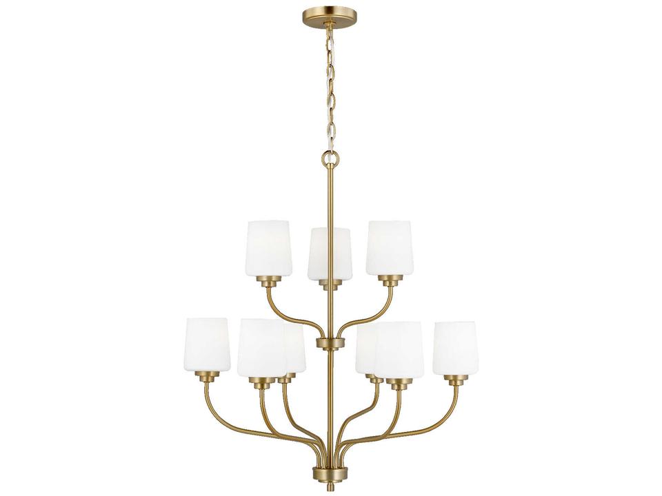 Windom 9-Light Chandelier in Satin Brass with Etched White Glass