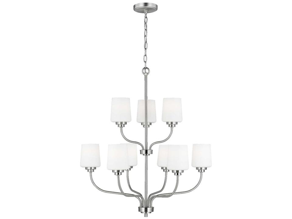 Windom 9-Light Chandelier in Brushed Nickel with Etched Glass