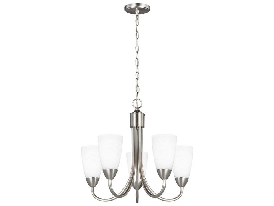 Seville 5-Light Chandelier in Brushed Nickel with Etched White Glass