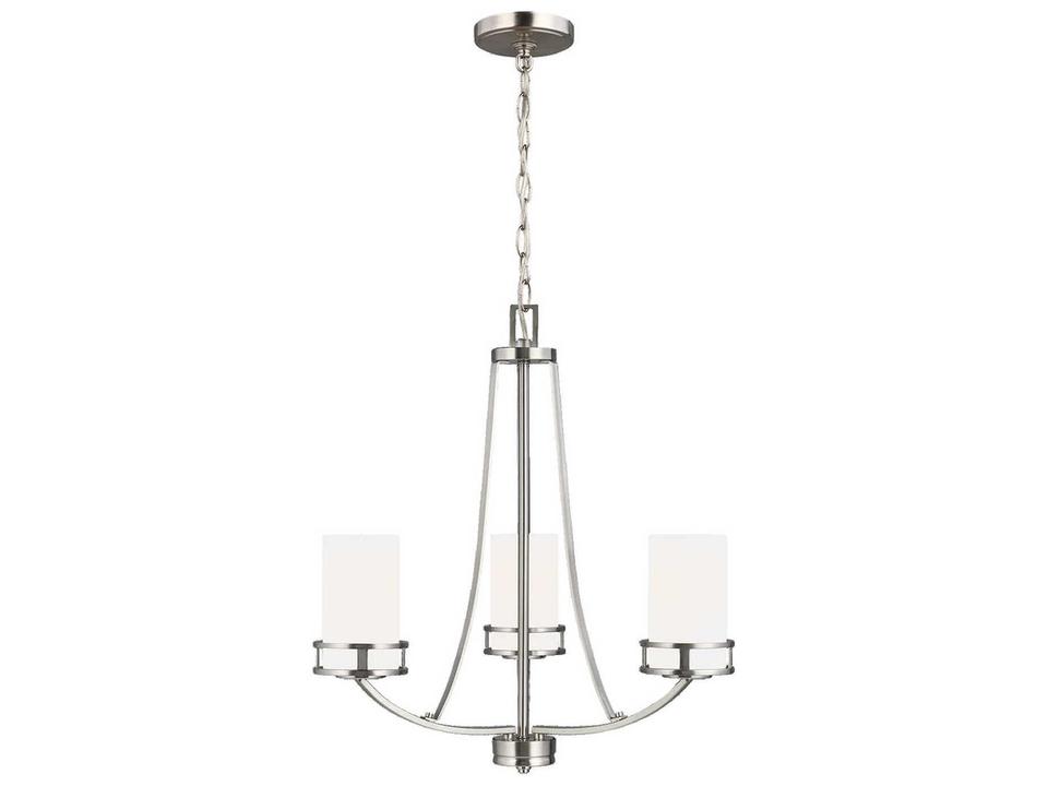 Robie 3-Light Chandelier in Brushed Nickel with Etched-White Glass Shades