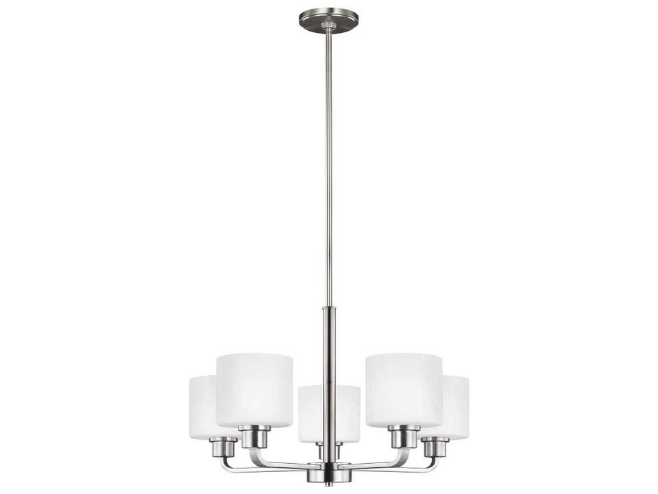 Canfield 5-Light Chandelier in Brushed Nickel with Etched White Glass Shades