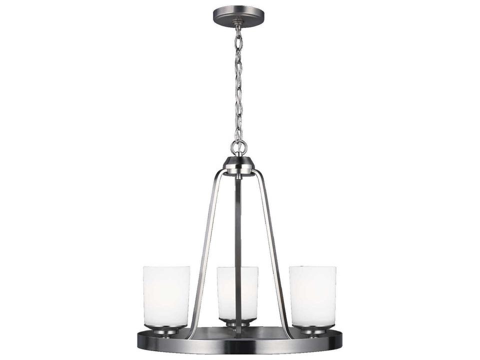 Kemal 3-Light Chandelier in Brushed Nickel with Etched Glass