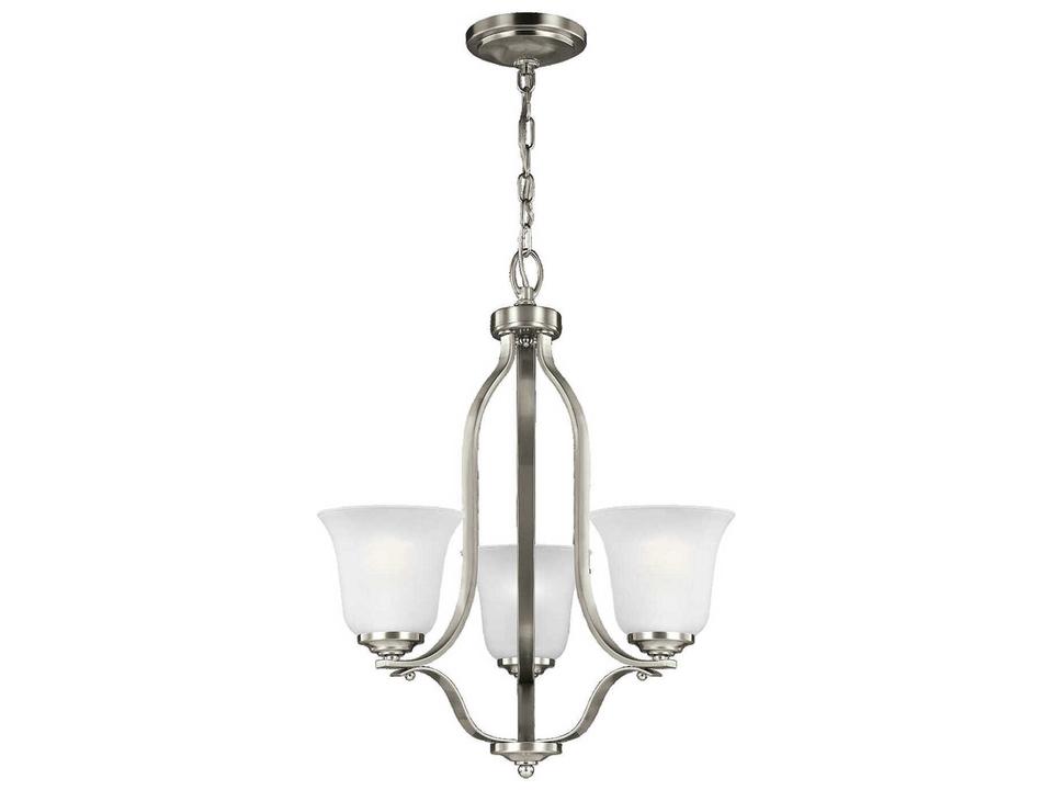 3-Light Emmons Chandelier in Brushed Nickel with Satin Etched Glass
