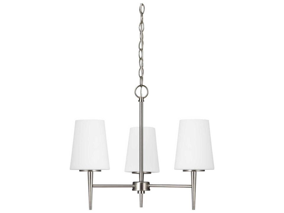 Driscoll 3-Light Chandelier in Brushed Nickel with Etched White Glass