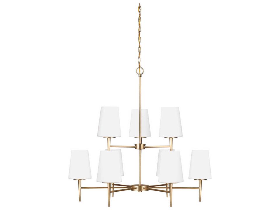 9-Light Driscoll Chandelier in Satin Brass with Cased Opal Etched Glass