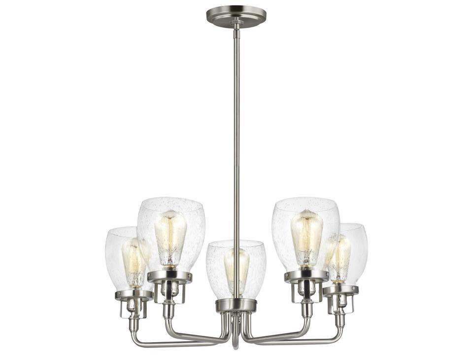 5-Light Belton Chandelier in Brushed Nickel with Seeded Glass