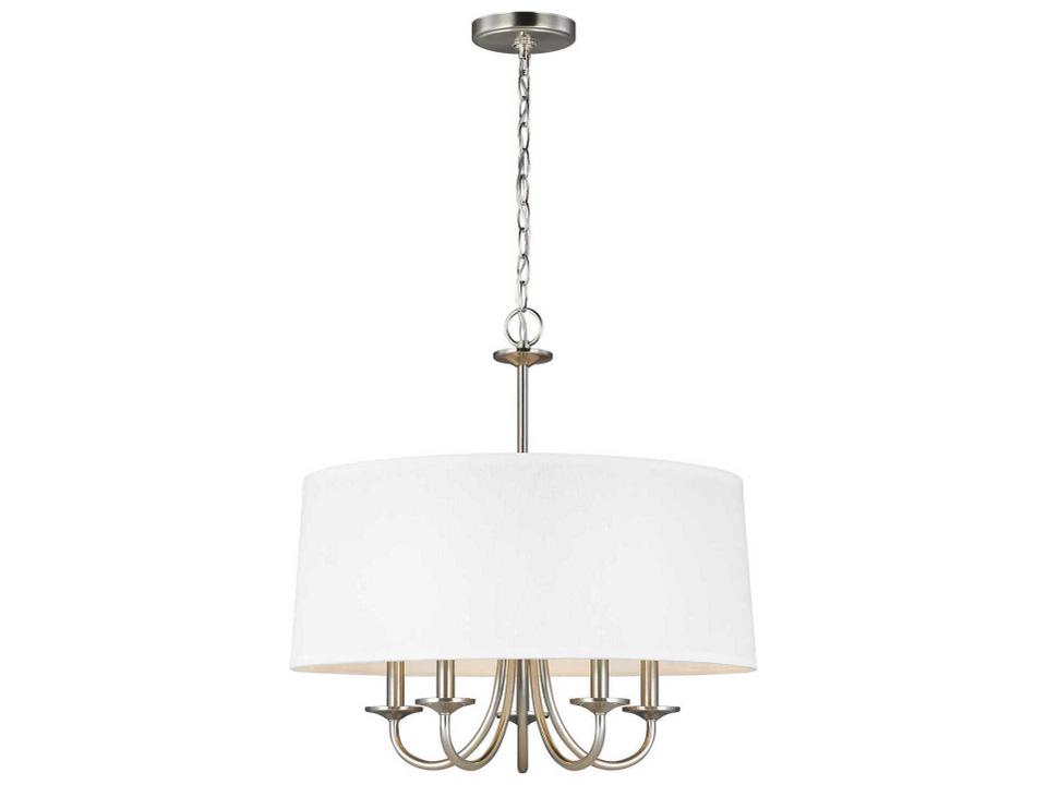Seville 5-Light Chandelier with White Linen Shade in Brushed Nickel