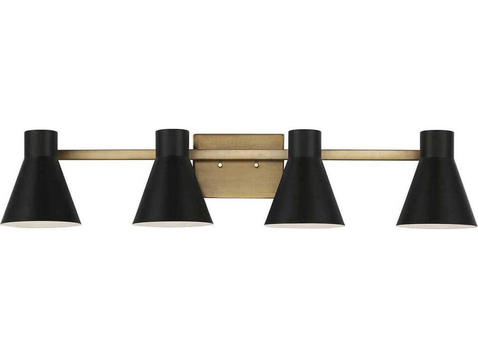 Towner 4-Light Bath Vanity Light in Satin Brass with Black Steel Shades