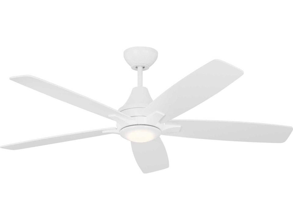 Lowden 52-Inch 5-Blade Damp Rated Ceiling Fan with LED Light in Matte White