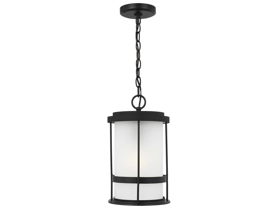 Wilburn 1-Light Outdoor Pendant in Black with Satin Etched Glass